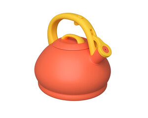 3d teapot isolated on white background. Cute red retro teapot. 3d rendering