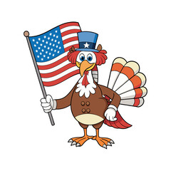 Cartoon Turkey Holding the American Flag Clipart isolated vector illustration