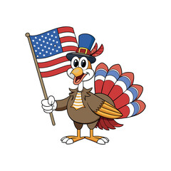 Cartoon Turkey Holding the American Flag Clipart isolated vector illustration