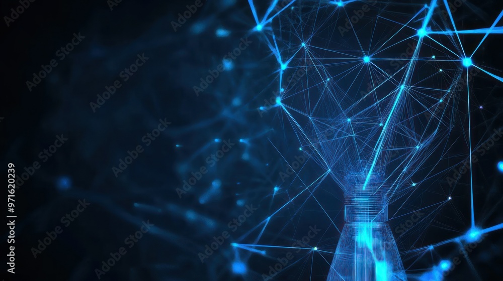 Aufkleber abstract representation of a bottle with a network of connections, symbolizing innovation.