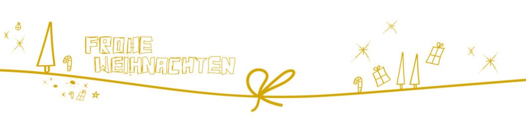 Frohe Weihnachten Text Gru&szlig; Band gold Banner Schleife Sterne