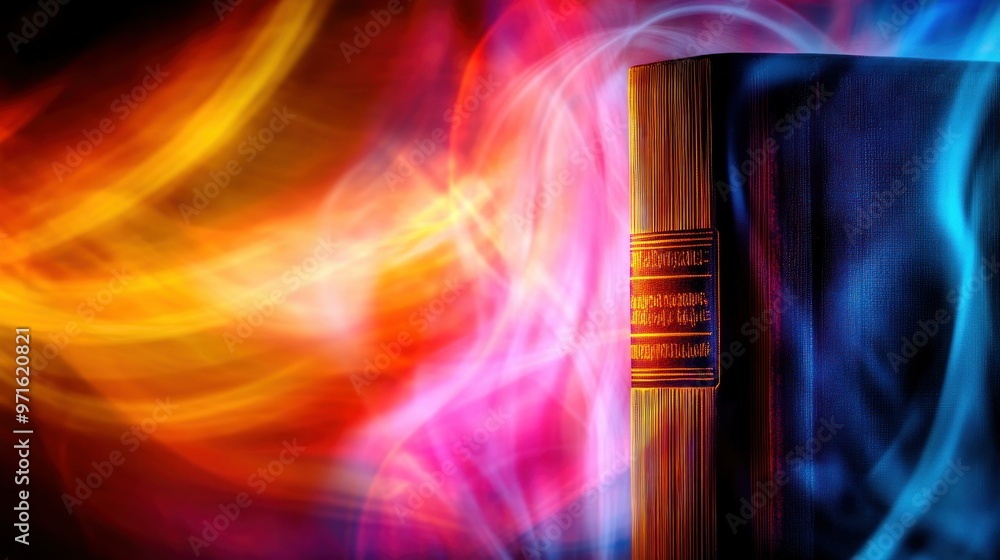 Poster a colorful abstract representation of a book, symbolizing knowledge and imagination.