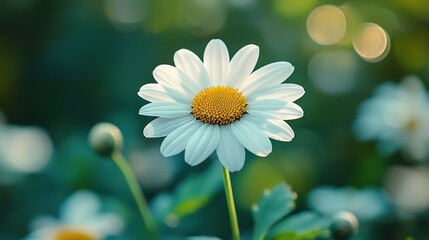   A white flower with a yellow center amidst a sea of white flowers and verdant leaves in the backdrop