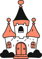 Cartoon Fantasy Castle with Red Roofs and Black Spires