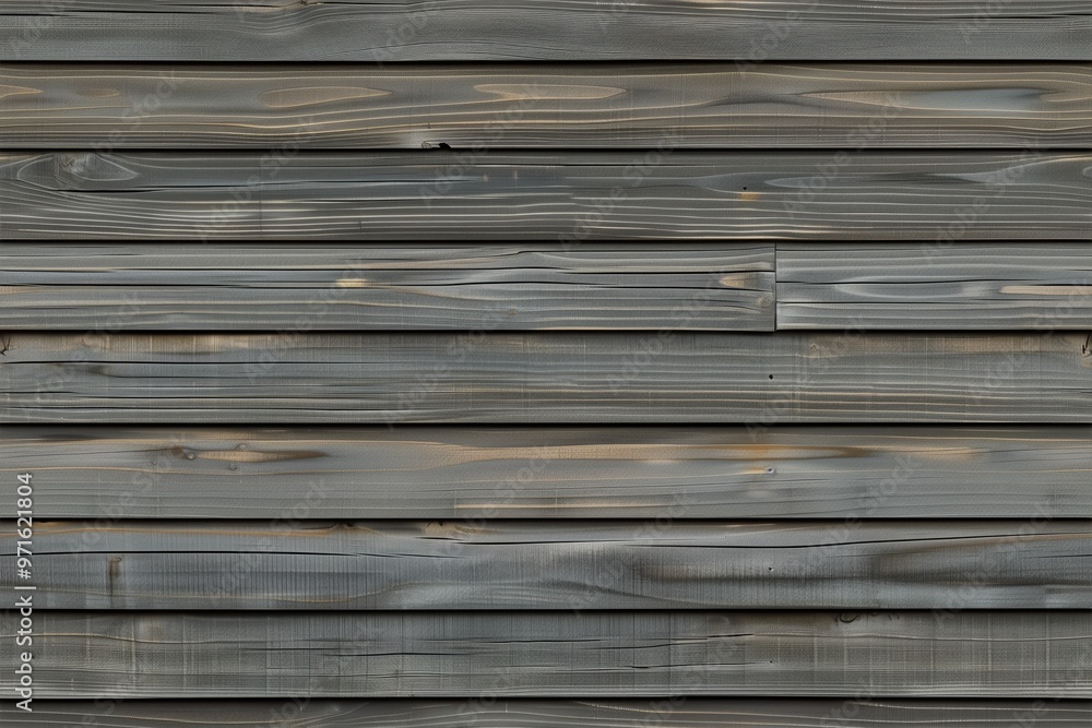 Poster weathered wooden siding panel planks arranged horizontally, showcasing a rustic texture with gray to