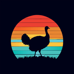 Retro Turkey Silhouette with Vintage Sunset Stripes Background vector illustration