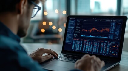Fototapeta premium Man Analyzing Stock Market Data on Laptop