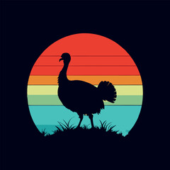 Retro Turkey Silhouette with Vintage Sunset Stripes Background vector illustration
