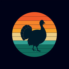 Retro Turkey Silhouette with Vintage Sunset Stripes Background vector illustration