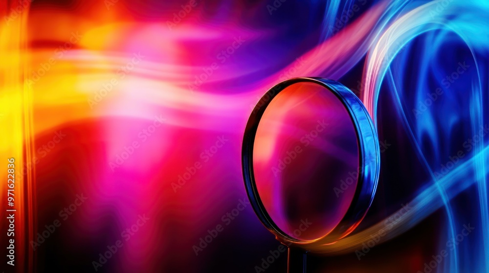 Poster a colorful abstract background with a magnifying glass creating a sense of curiosity.