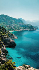 Fototapeta premium Breathtaking turquoise coastline of Mediterranean in Turkey, showcasing stunning natural beauty