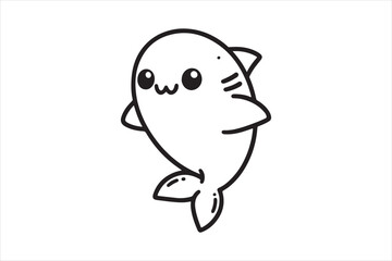 Cute baby shark outline silhouette