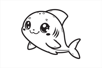 Cute baby shark outline silhouette