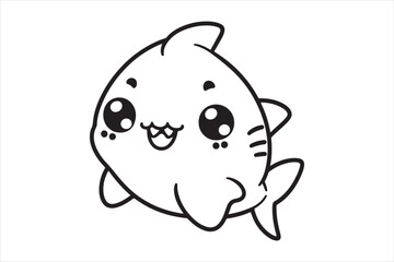 Cute baby shark outline silhouette
