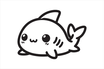 Cute baby shark outline silhouette