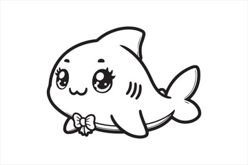 Cute baby shark outline silhouette