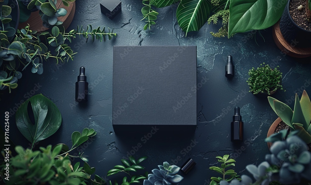 Poster a black square shape diffuser with no occlusion laying on the middle surrounded by alchemy alembic s