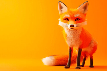 Fototapeta premium Fox standing against a bright orange background