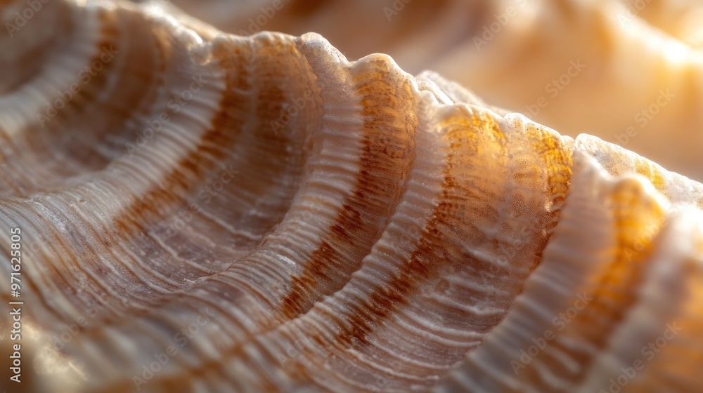 Poster close-up of a textured shell showcasing intricate patterns and natural colors.