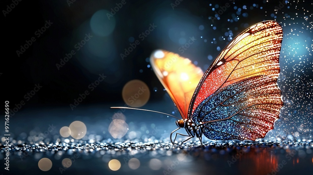 Poster a high-resolution image of a butterfly on a smooth surface with a shallow depth of field and a soft 