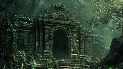 Ancient Stone Gateway in a Lush Jungle