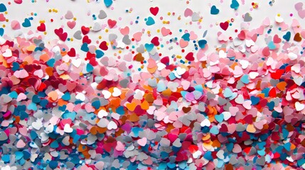 Colorful hearts confetti background, Colored hearts confetti.
