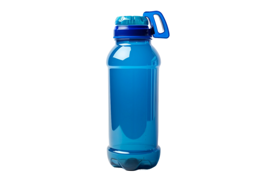 Durable sports water bottle with a leak-proof design and ergonomic grip isolated on transparent background
