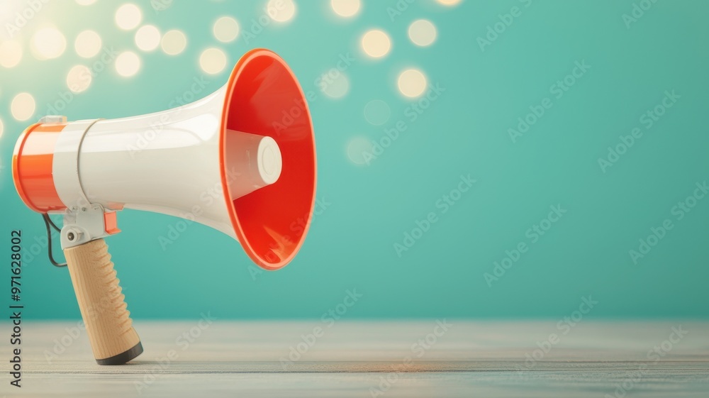 Aufkleber megaphone against a colorful background, symbolizing communication and loud expression in a vibrant 