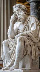 Xenophanes contemplating divine, marble statue showcasing deep thought and reflection