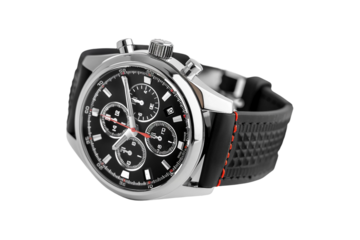 Elegant sports wristwatch with a sleek design and durable materials for intense training isolated on transparent background