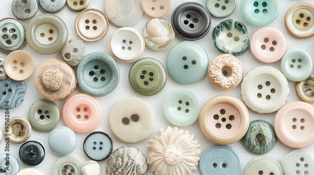 Poster button cluster on a white background with perforations in their centers