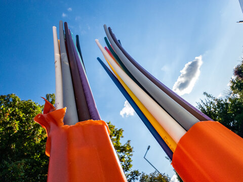 Empty conduits and laid fibre optic cables in public spaces are waiting to be connected to the fibre optic network as part of the fibre optic expansion for high-speed internet  