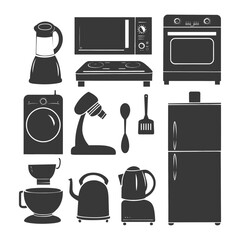 Black and White Silhouette Icons of Kitchen Appliances