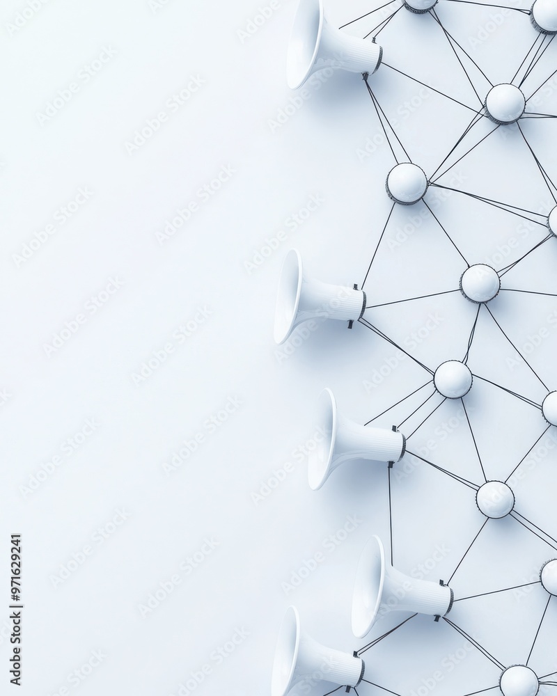 Aufkleber abstract network connection with white speakers and nodes on light background, showcasing communicat