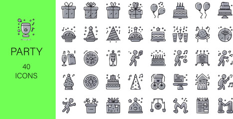 Set of party line icons, editable stroke