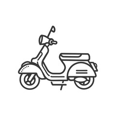 Black and White Line Drawing of a Vintage Scooter