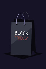 Black Friday Shopping Bag Illustration with Dark Background, Sale Promotion Design
