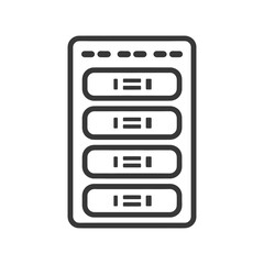 Black and white outline icon of a server rack with multiple servers