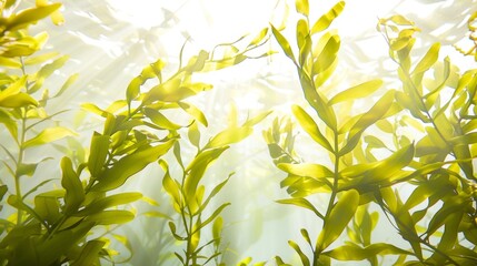 Sunlight Filtering Through a Serene Kelp Forest Underwater