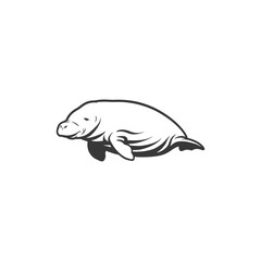 Obraz premium Black and White Outline Illustration of a Dugong