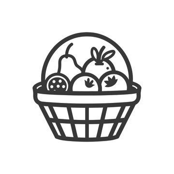 recommend clip art: Black and White Outline Illustration of a Basket of Fruit