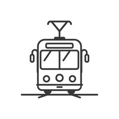 Black and White Outline Illustration of a Tram