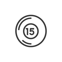 Black and white outline of a circle with the number 15 inside
