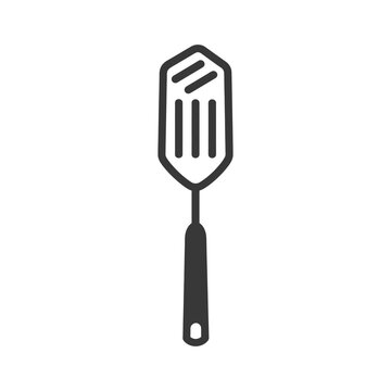 recommend clip art: Black and white outline illustration of a slotted spatula