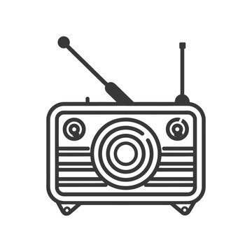 recommend clip art: Black and White Outline Illustration of a Vintage Radio