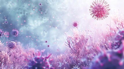 Virus Particles in a Dreamy Pastel Landscape