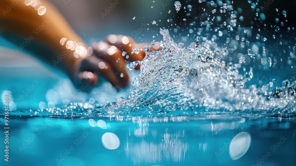 Sticker A hand splashes water in a pool, capturing the joy of play and movement.