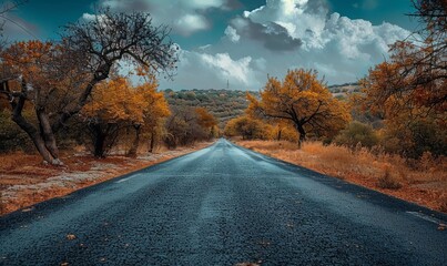 Fototapeta premium An empty asphalt road with trees and sky