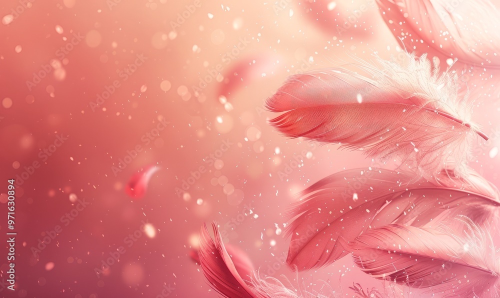 Poster beautiful powdery background with barely visible delicate feathers of the same color, photorealistic