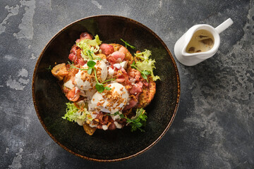 Gourmet potato salad with bacon and creamy dressing